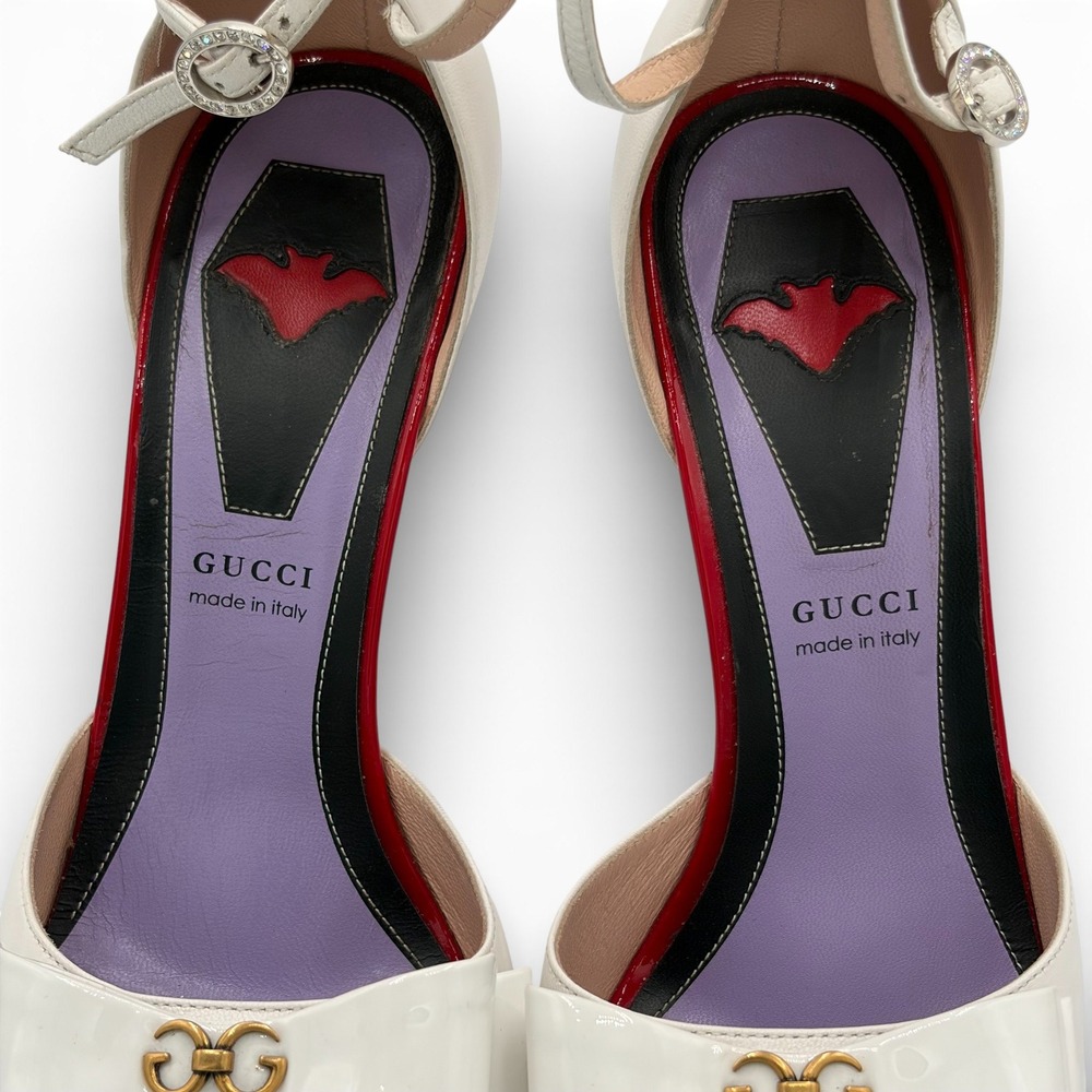 GUCCI Sadie *RARE* 2018 Studded Sz 38.5 White Leather Bow Heels Pumps 8.5 - Picture 12 of 12